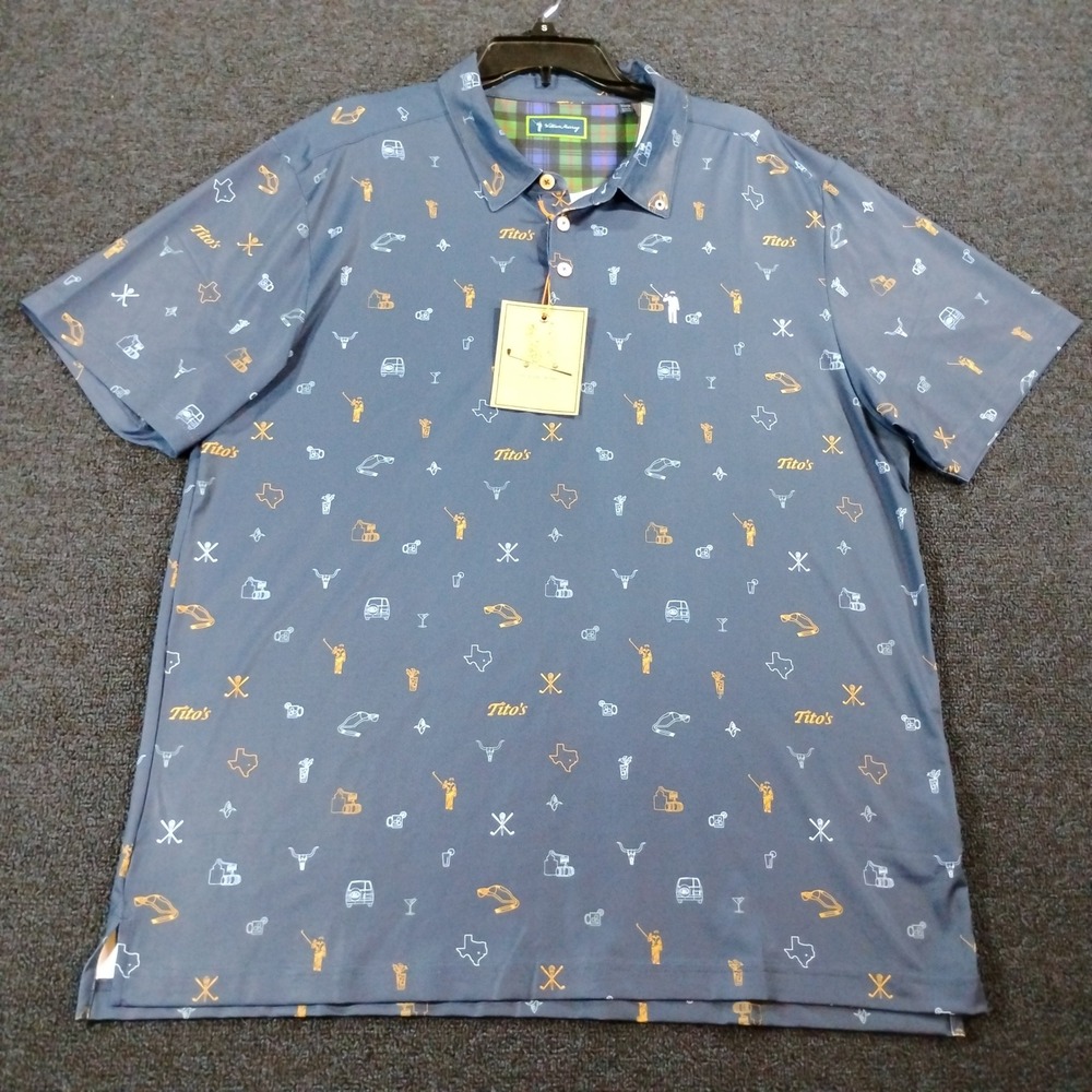 William Murray Tito's Handmade Vodka Polo Shirt Mens XL Blue Golf Performance - Picture 2 of 11